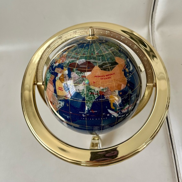 Gemstones In Lapis Lazuli Globe With Campass 9 Inch Tall - Picture 7 of 10